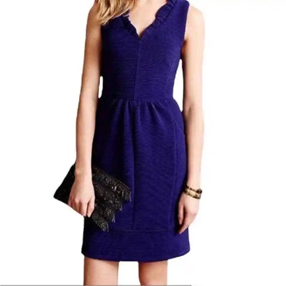 Anthropologie Maeve Blue Ribbed Ottoman Ruffle Dress